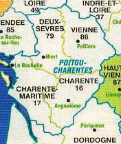 Kaartje regio Poitou Charantes