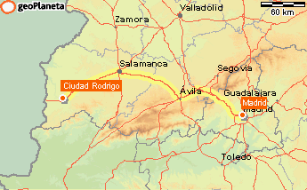 Kaartje met ligging van Ciudad Rodrigo
